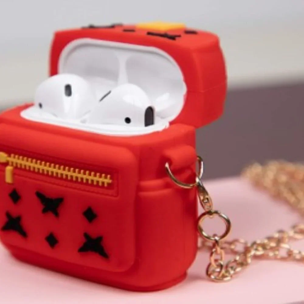 AIRPODS CASE RED BAG METAL CHAIN APPLE AIRPODS 1 & 2